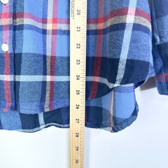 Old Navy Top Women M Navy Blue Pink Boyfriend Shirt Plaid Flannel Boho Cottage - Picture 7 of 8